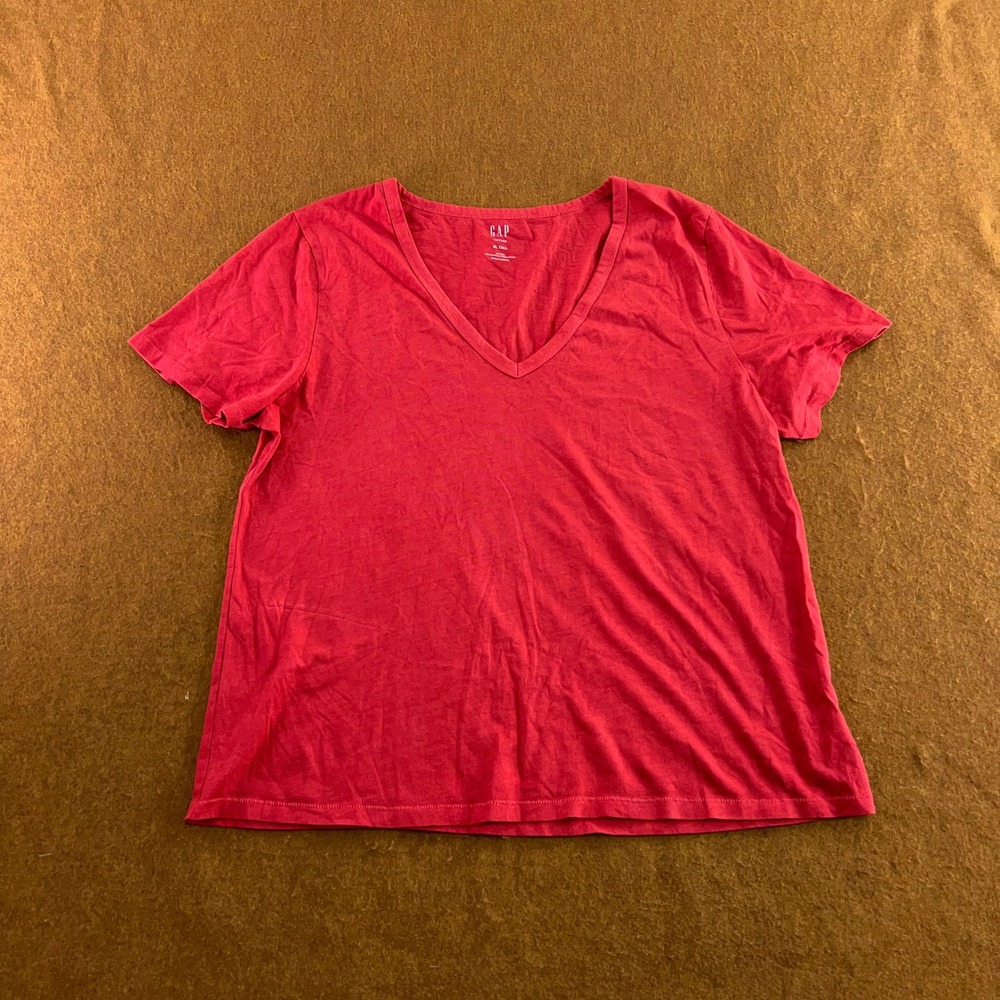 Gap Womens XL Tall Red Vintage Organic Cotton V-Neck T-Shirt New *Flaw